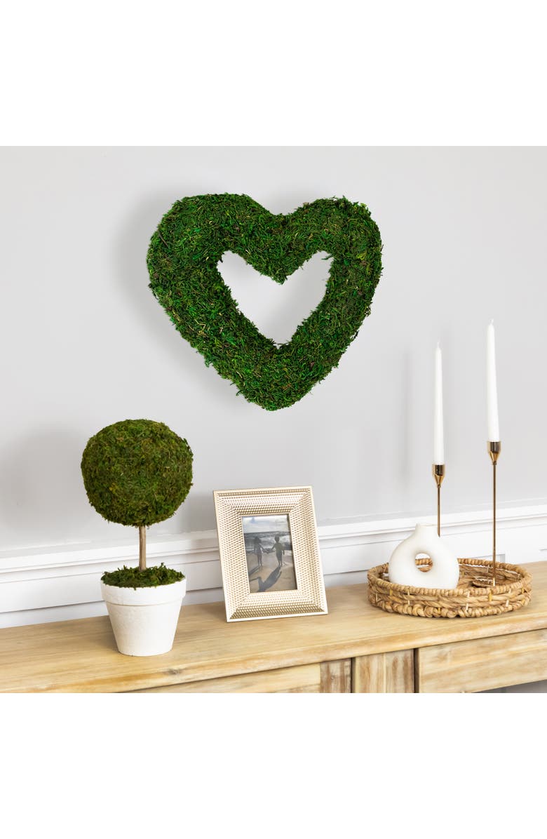 Northlight Reindeer Moss and Twig Artificial Heart Wreath - 13.5", Alternate, color, Green