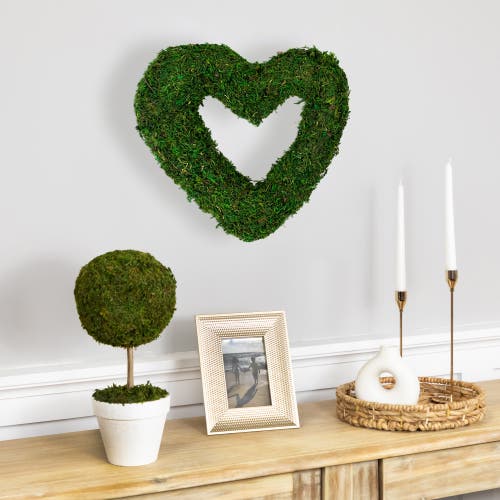 Northlight 13.5" Green Reindeer Moss Heart Twig Artificial Wreath In Green