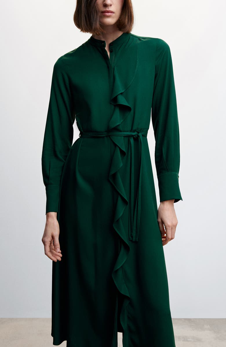 MANGO Ruffle Long Sleeve Shirtdress, Alternate, color, 