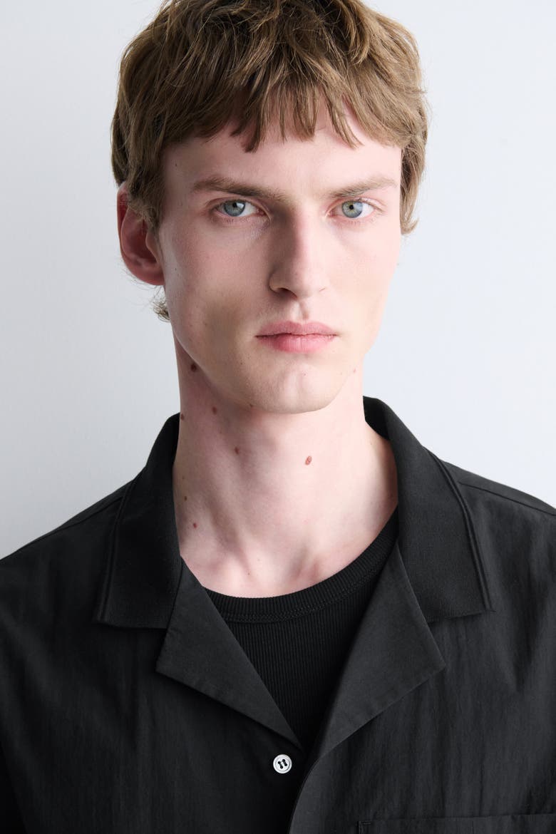 Camp-collar Cotton Shirt, Alternate, color, BLACK