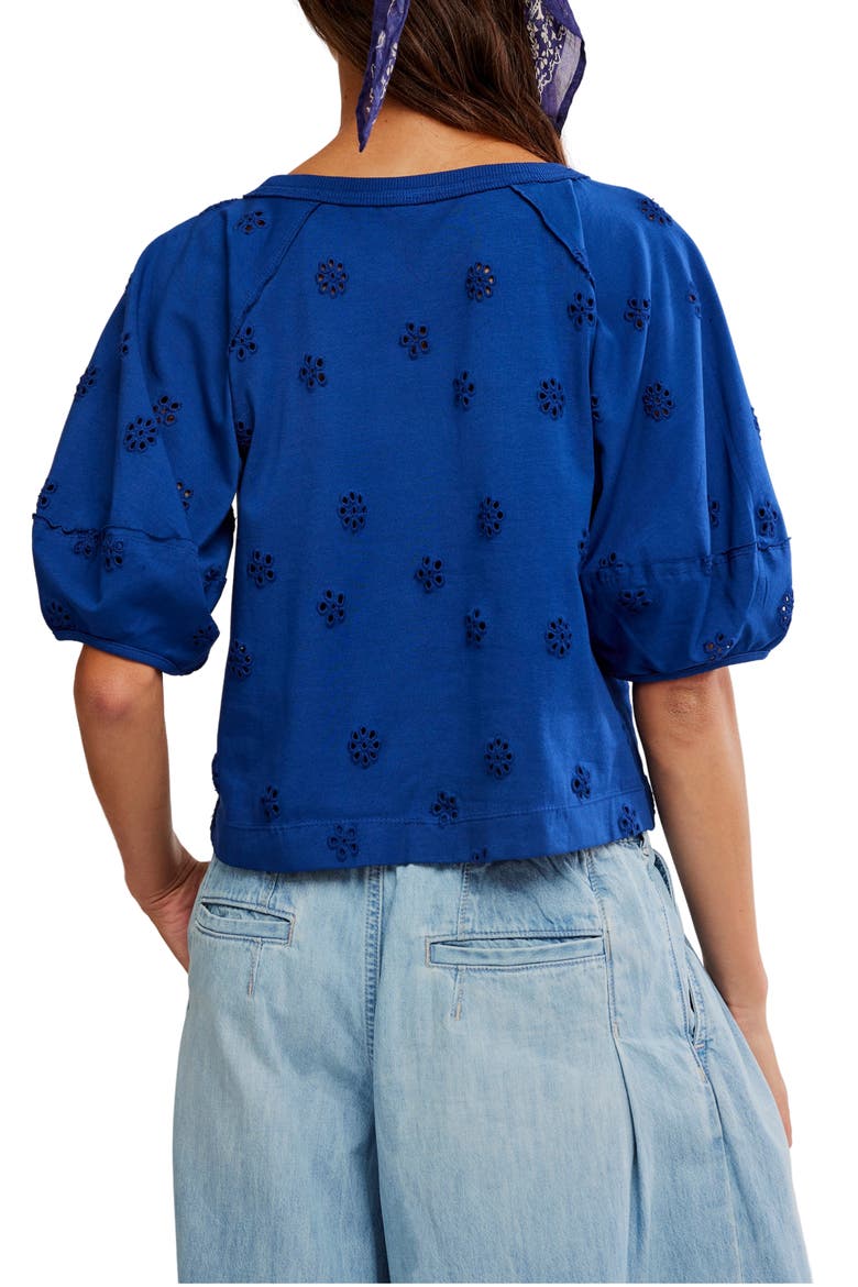 Jessie Eyelet Puff Sleeve Top, Alternate, color, NAVY COMBO