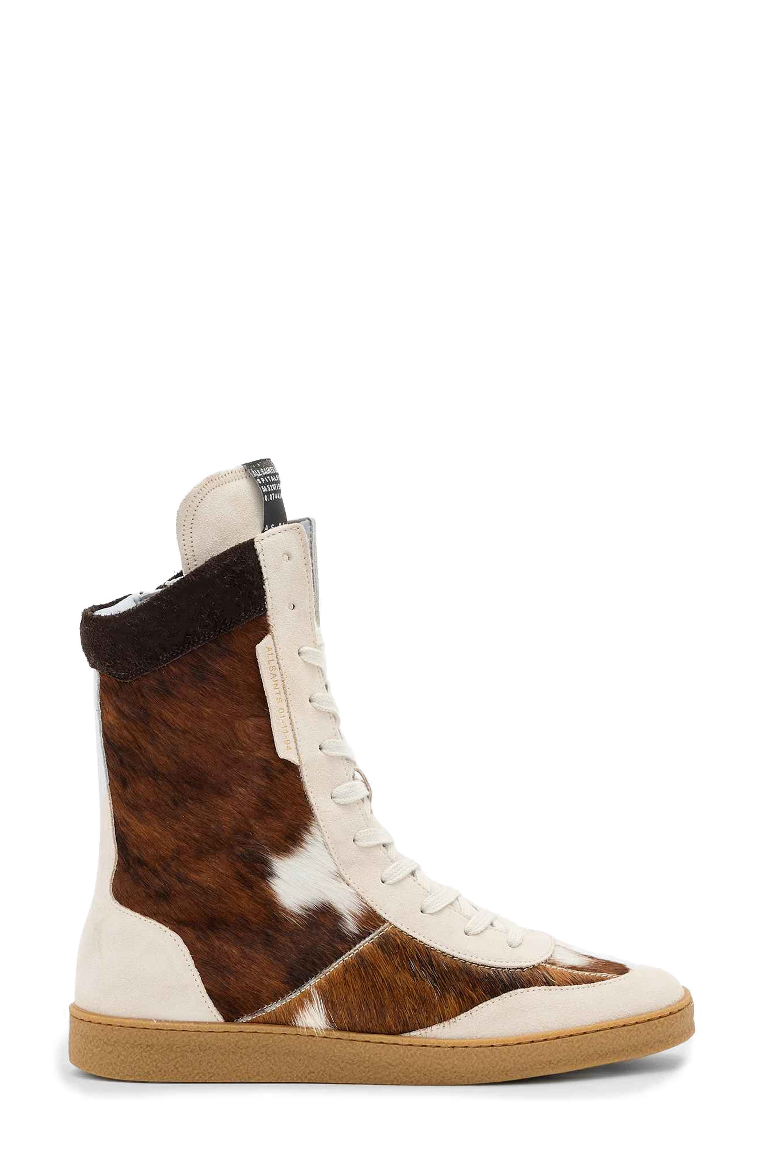 AllSaints Louise Genuine Claf Hair High Top Sneaker, Alternate, color, Cow Print