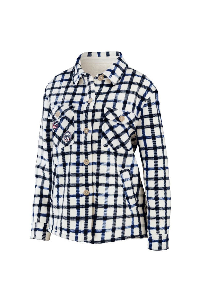 Women's WEAR by Erin Andrews Oatmeal Columbus Blue Jackets Plaid Button-Up Shirt Jacket, Alternate, color, Oatmeal