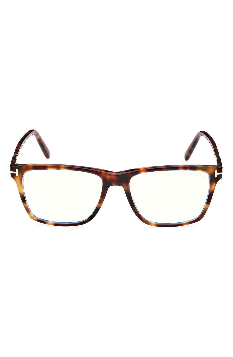 TOM FORD 56mm Square Blue Light Blocking Glasses, Main, color, Brown Havana