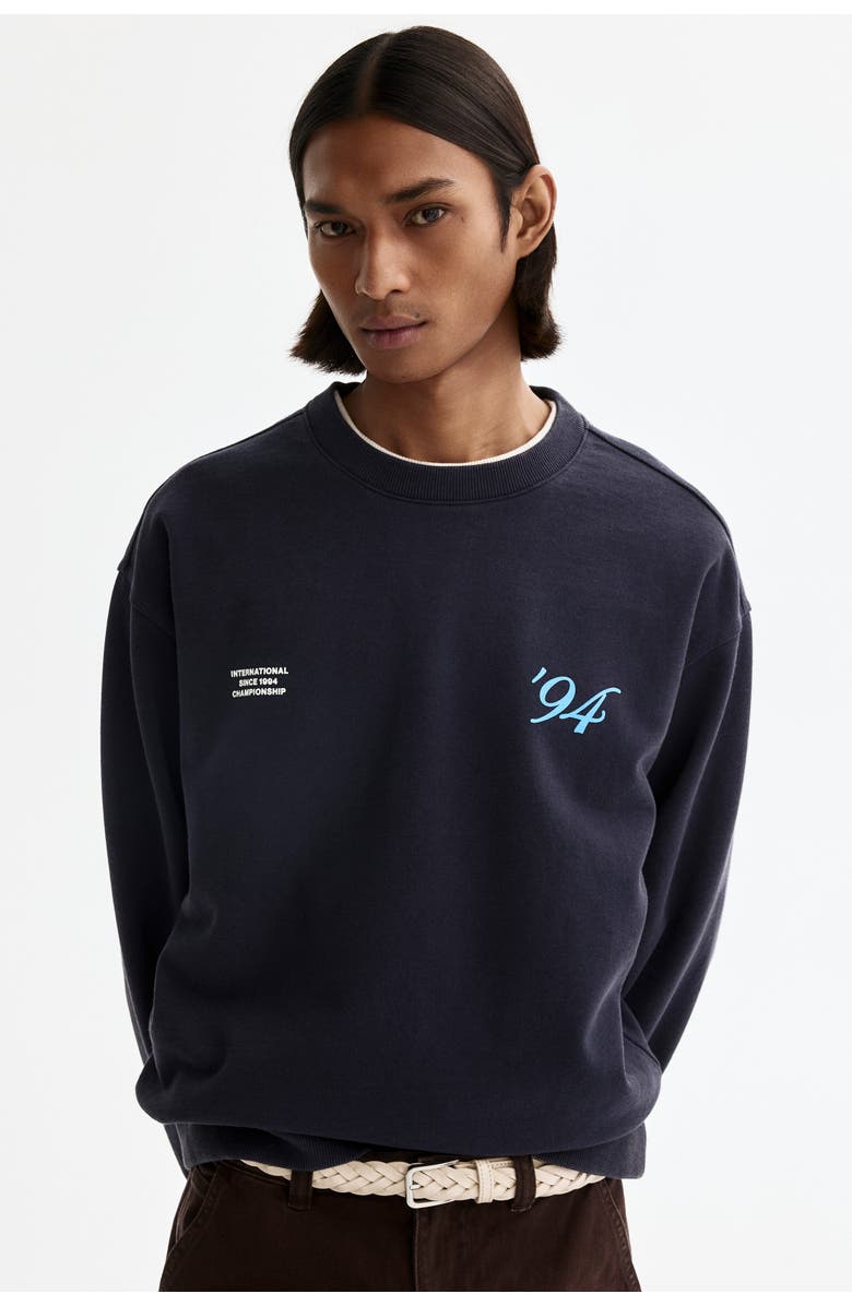 H&M Loose Fit Printed Sweatshirt, Alternate, color, Dark Blue/Intl. 94