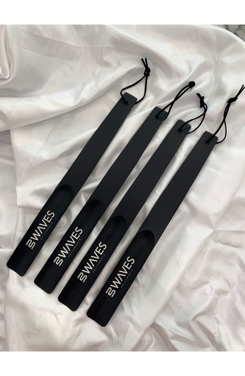 Waves California 15" Laser Etched Natural Wood Shoehorn, Alternate, color, Black