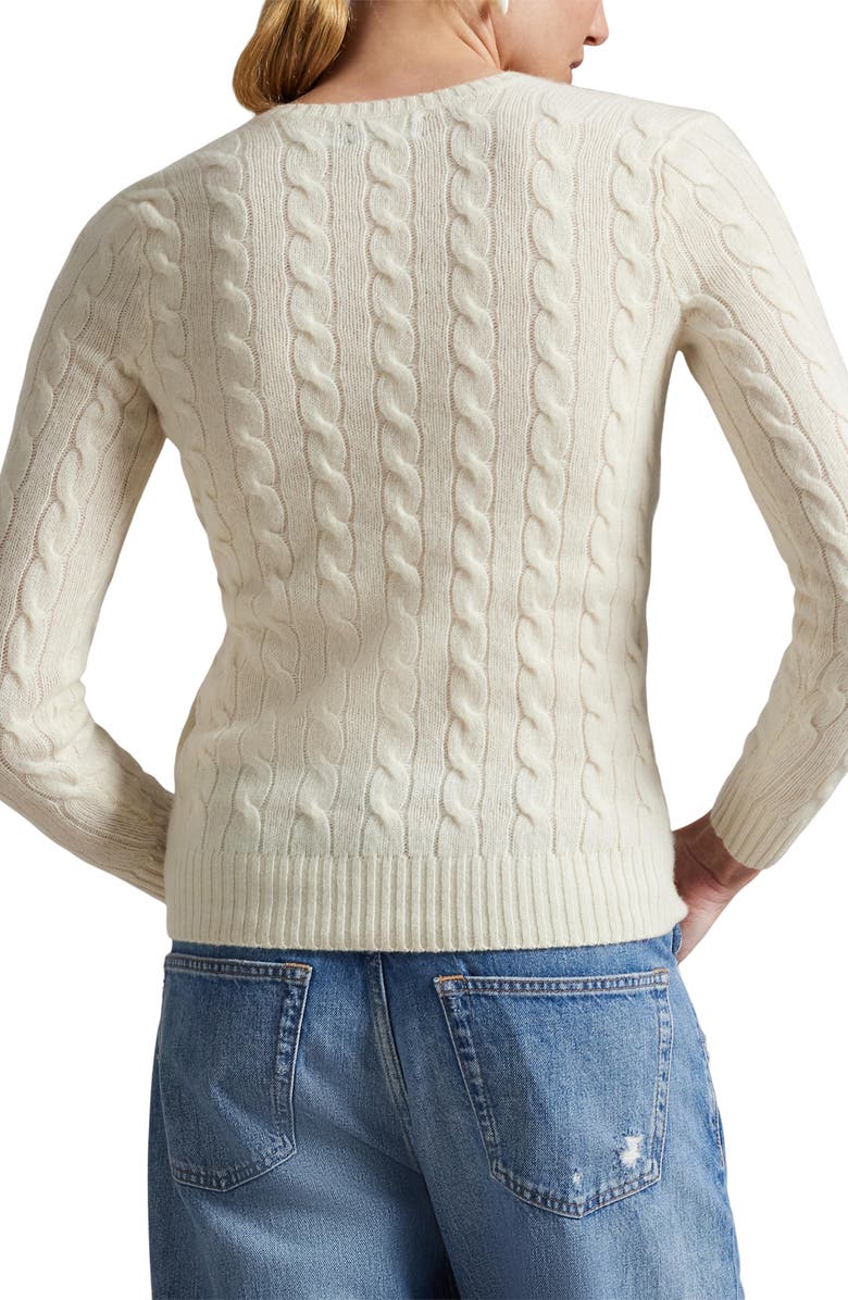Polo Ralph Lauren Kimberly Cable Wool & Cashmere V-Neck Sweater, Alternate, color, Cream