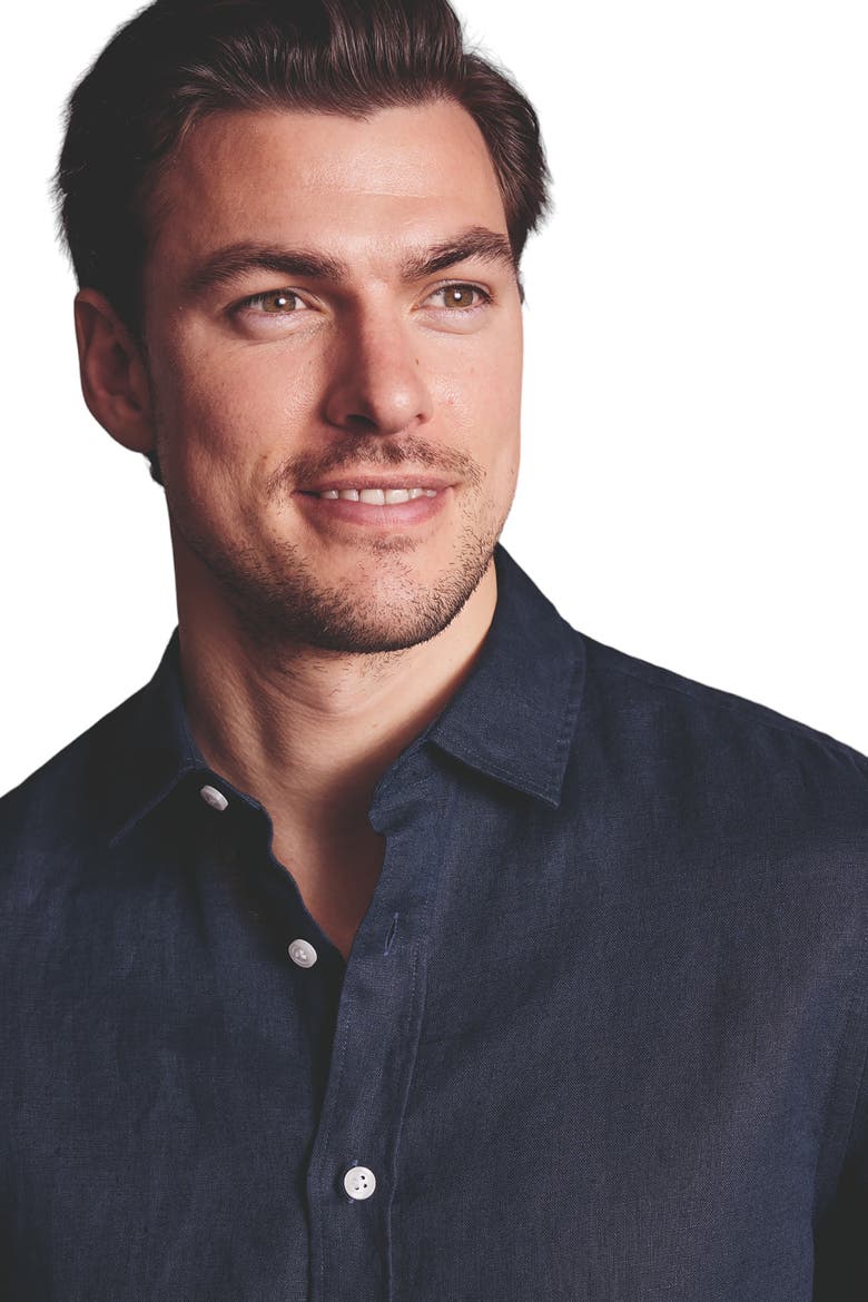 Slim Fit Pure Linen Shirt, Alternate, color, NAVY