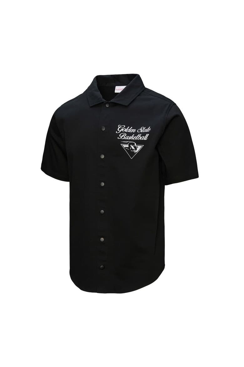 Men's Mitchell & Ness Black Golden State Warriors Hardwood Classics Camp Shirt, Alternate, color, Black