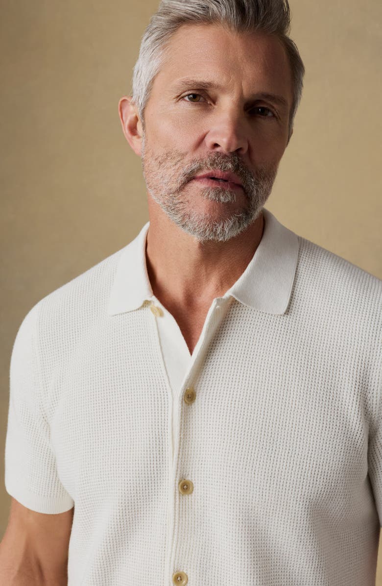 Faherty Sunwashed Waffle Stitch Short Sleeve Organic Cotton Button-Up Sweater Shirt, Alternate, color, White Shell