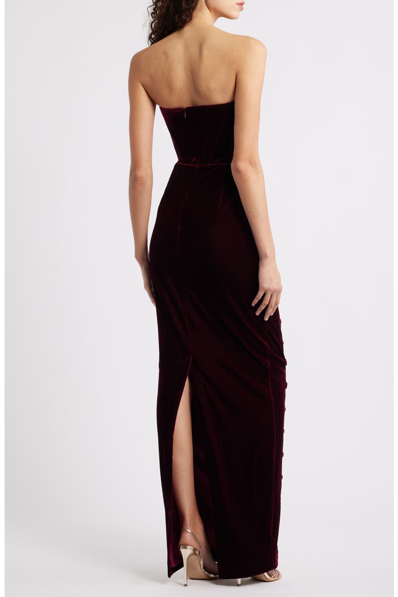 Vesper Strapless Velvet Gown, Alternate, color, BORDEAUX