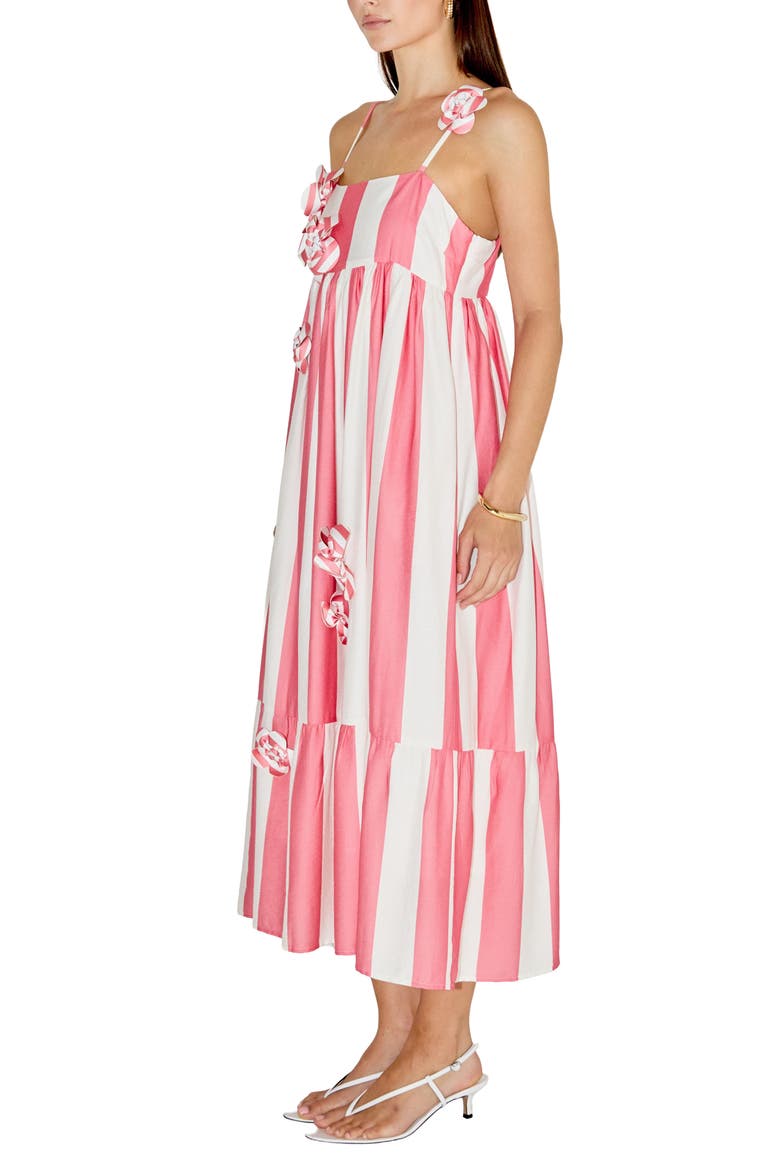 Striped Appliqu Midi Dress, Alternate, color, GUAVA/ WHITE