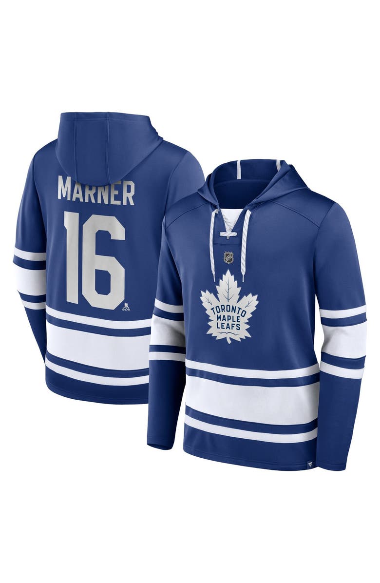 FANATICS Men's Fanatics Branded Mitch Marner Blue Toronto Maple Leafs Name & Number Lace-Up Pullover Hoodie, Alternate, color, Blue