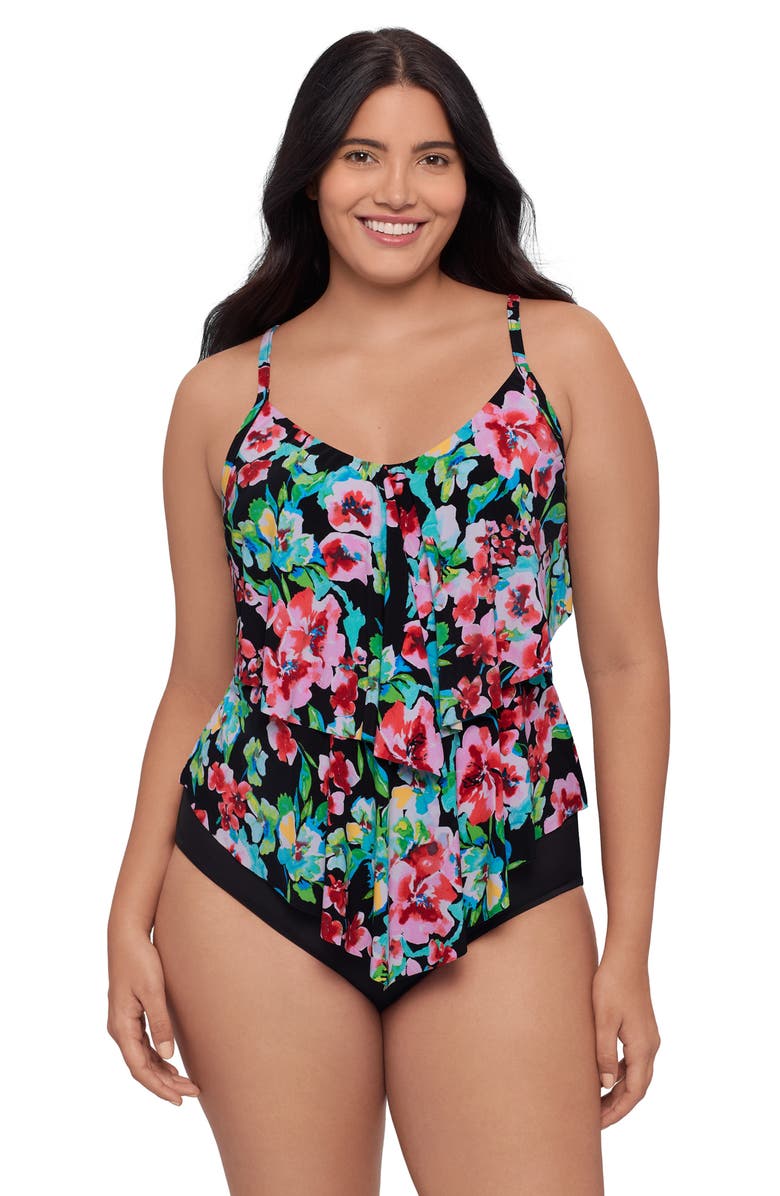 Trimshaper Ronnie 2 Tier Ruffle Tankini Swimsuit Top, Alternate, color, Blooming Beauty