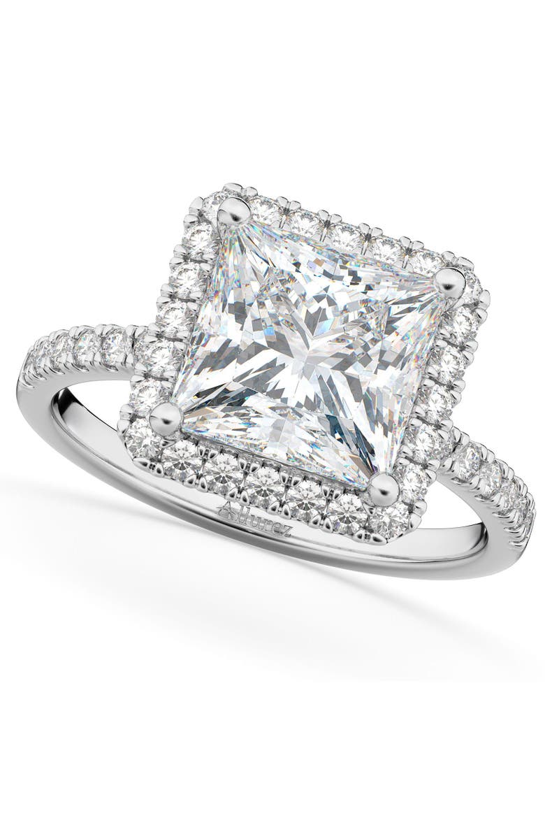 Princess Cut Halo Diamond Engagement Ring 14K, Main, color, 3.58ct/White Gold