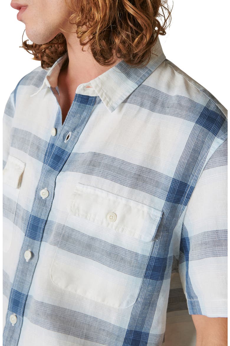 Plaid Notch Collar Button-Up Shirt, Alternate, color, BLUE