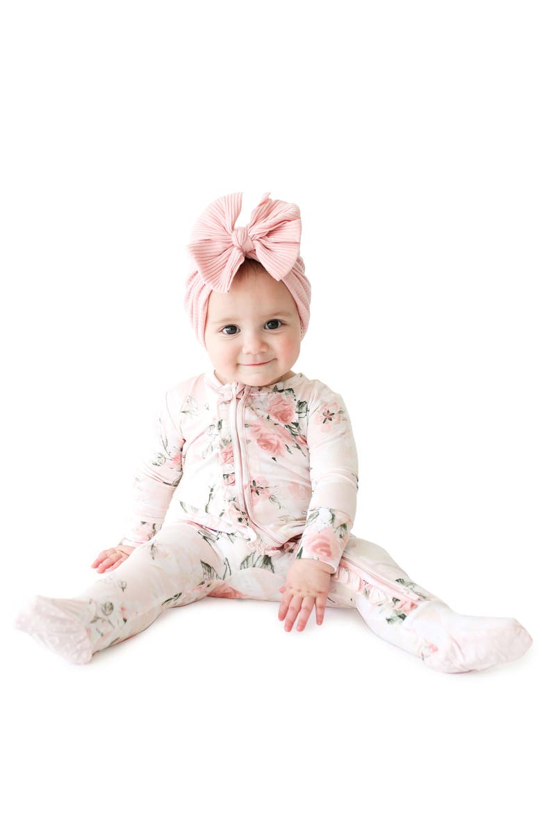 Posh Peanut Vintage Pink Rose Ruffle Fitted Footie Pajamas, Alternate, color, Light/ Pastel Pink