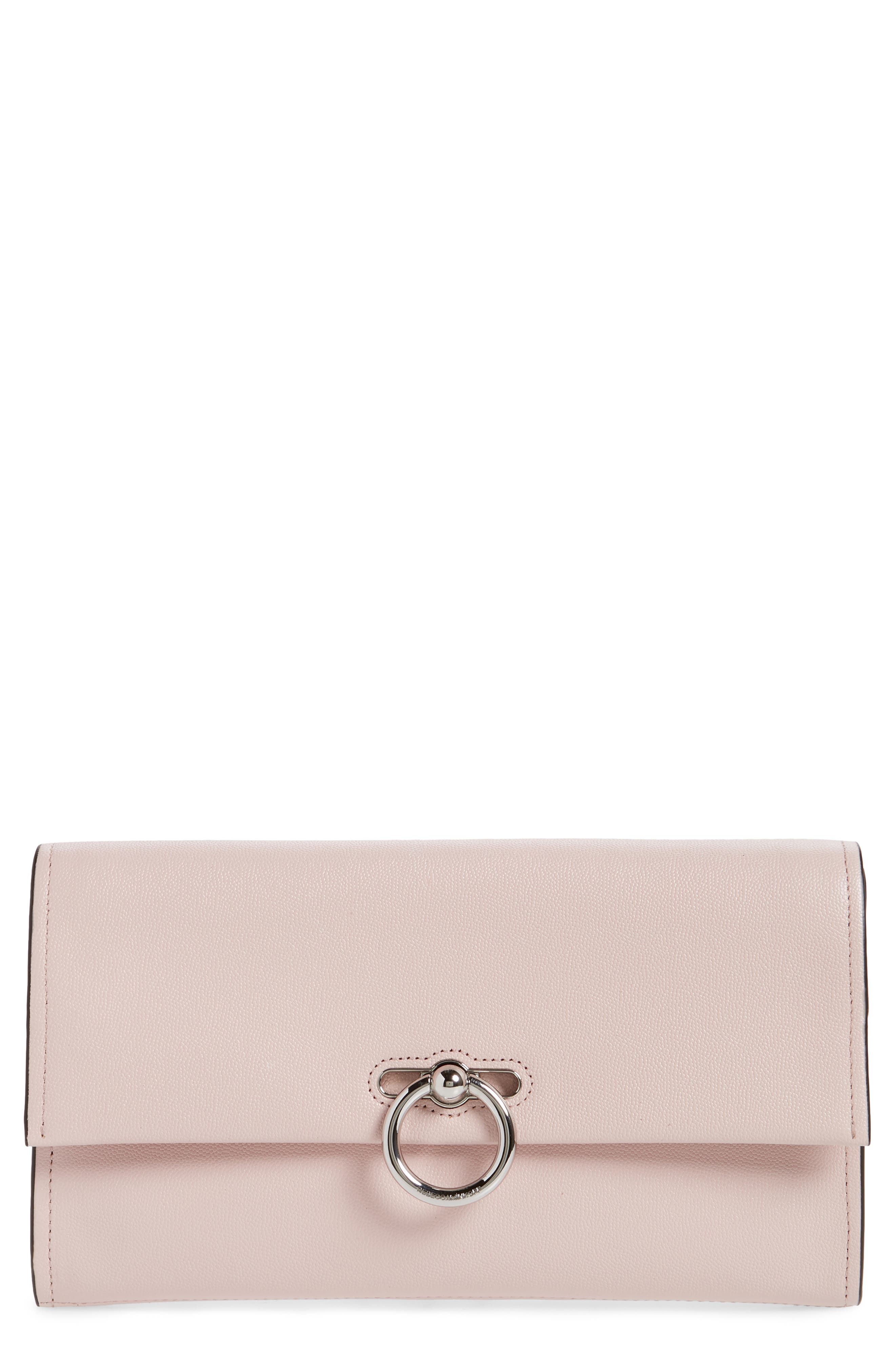 Jean Leather Clutch, Main, color, PEONY PINK
