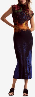 Desigual Mock Neck Abstract Print Midi Dress