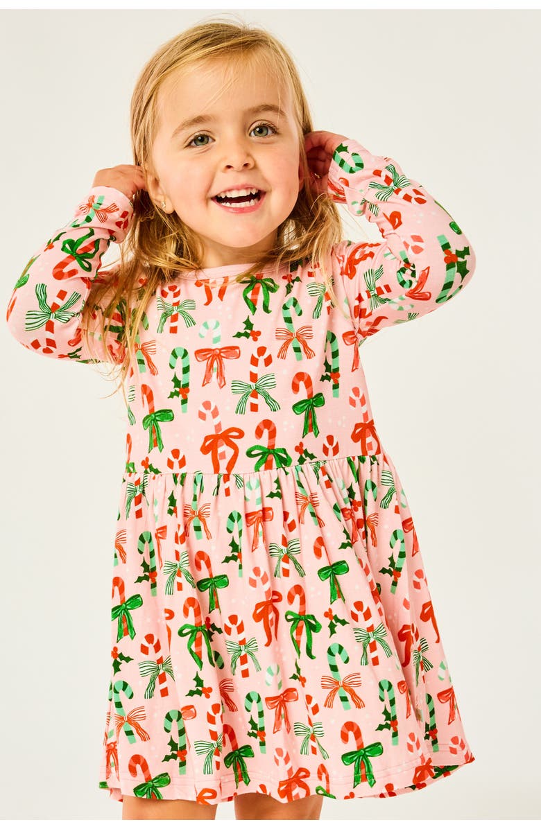 Clover Baby & Kids Stretchy Long Sleeve Twirl Dress - Candy Canes, Alternate, color, Candy Canes