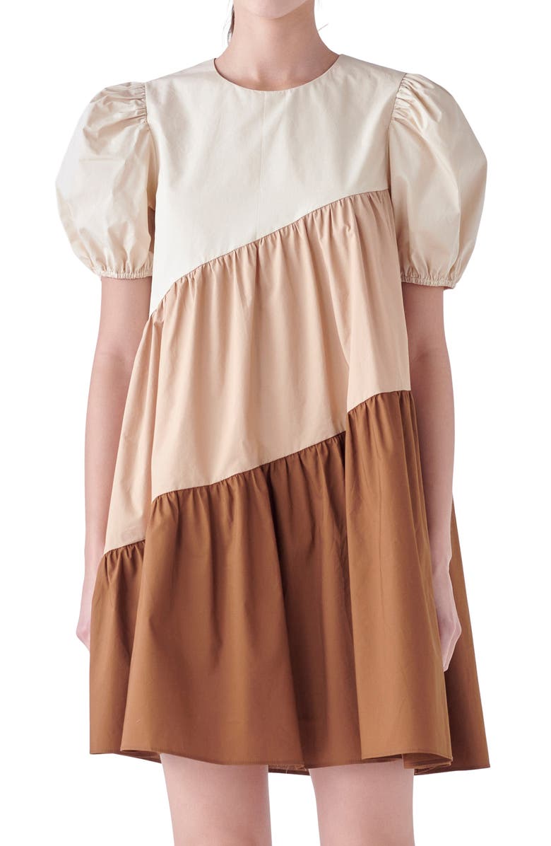 English Factory Colorblock Puff Sleeve Shift Dress, Alternate, color, 