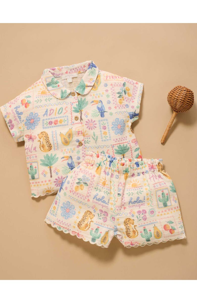 Purebaby Postcard Button Up Top & Short Set, Alternate, color, Postcard Print