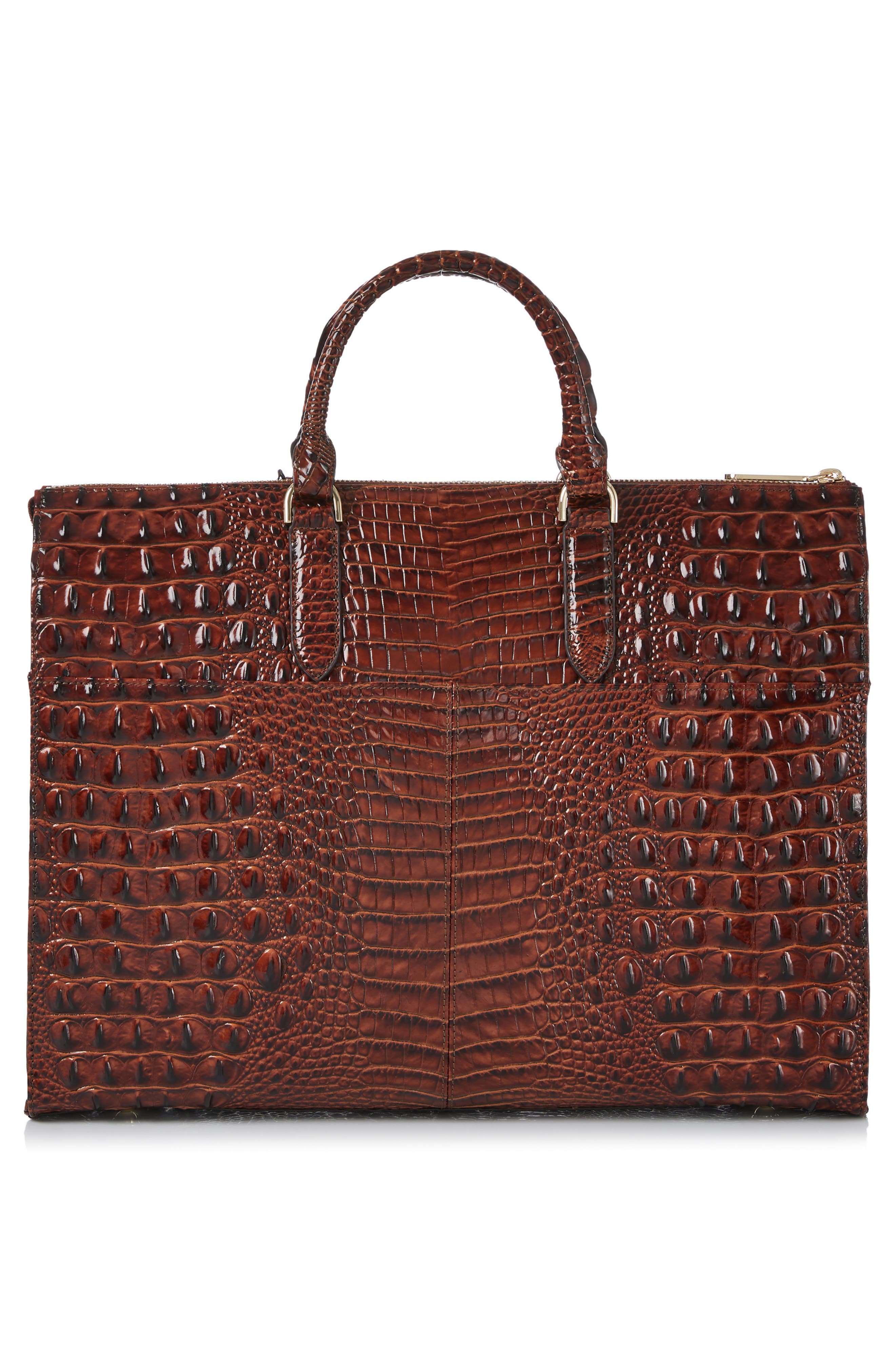 Brahmin Business Croc Embossed Leather Tote, Alternate, color, Pecan