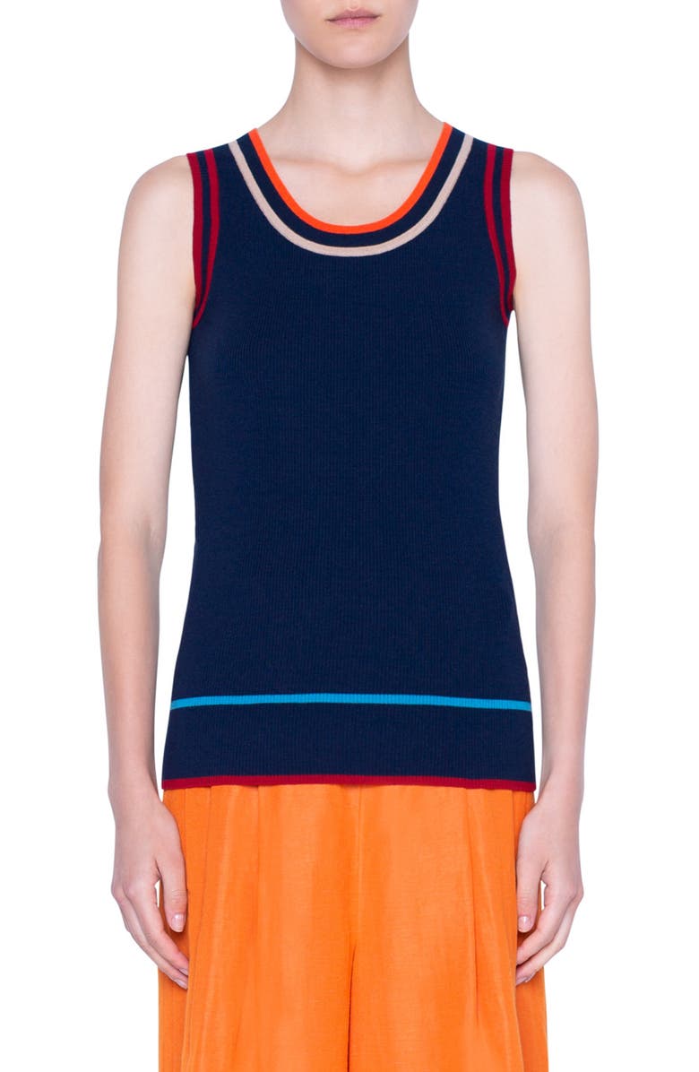 Akris punto Stripe Ribbed Stretch Merino Wool Tank, Main, color,
