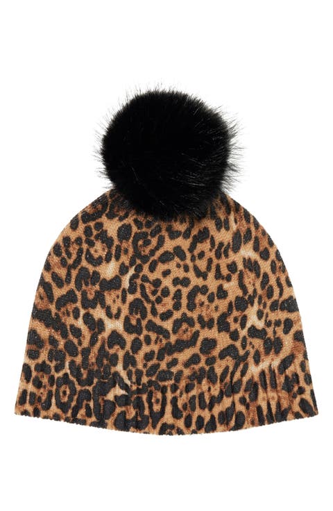 Faux Fur Pom Cashmere Lurex Knit Beanie