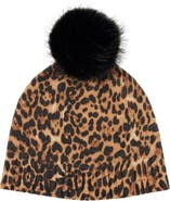 Sofia Cashmere Faux Fur Pom Cashmere Lurex Knit Beanie