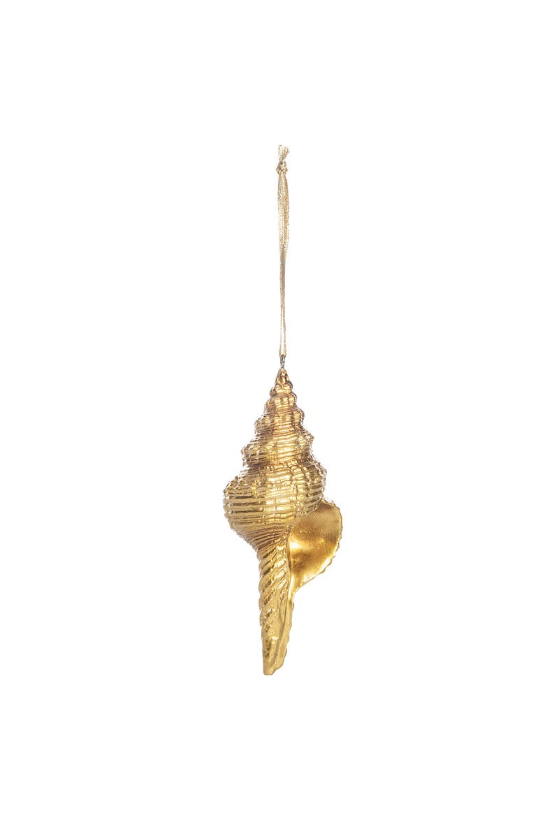 Gold Lightning Whelk Shell Ornament, Main, color, Gold