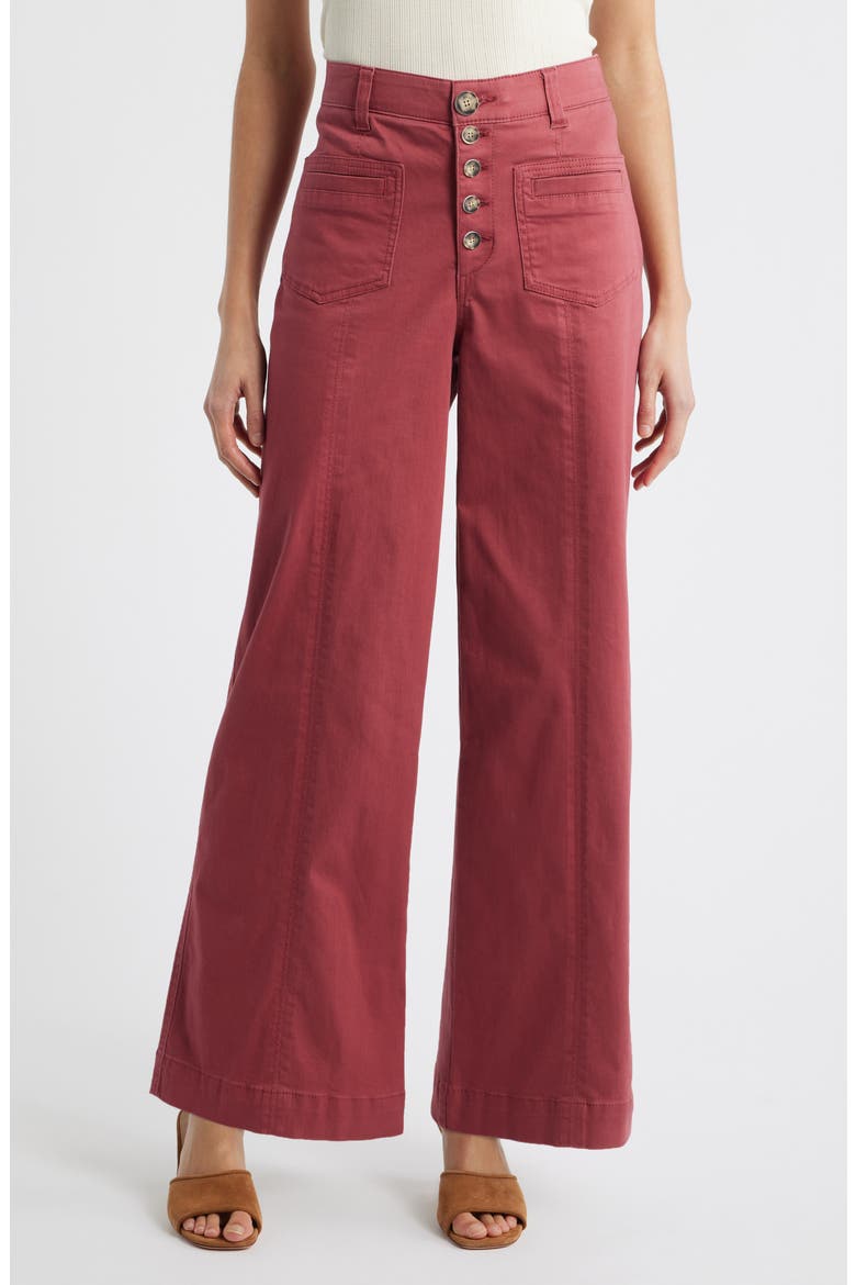 Skyrise High Waist Exposed Button Fly Wide Leg Pants, Main, color, SPICED TEA