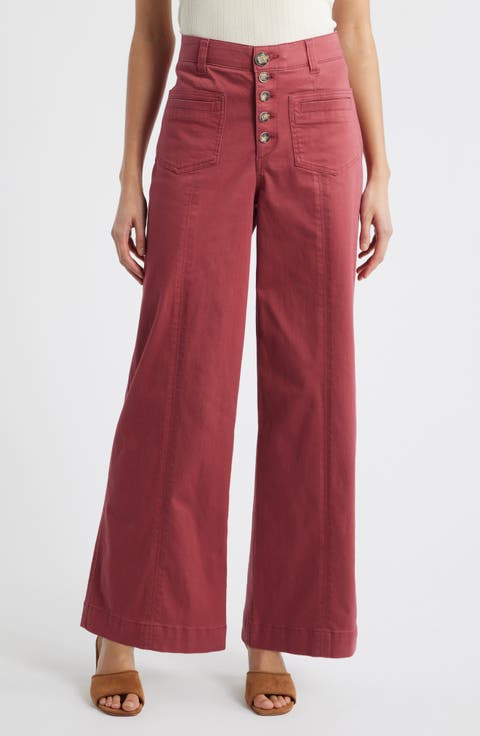 'Ab'Solution Skyrise High Waist Exposed Button Fly Wide Leg Pants (Regular & Petite)
