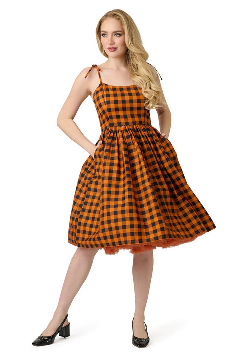 Unique Vintage Bobbie Swing Dress, Main, color, Black/Orange