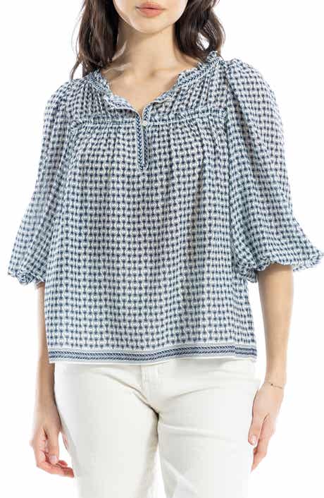 MAX STUDIO Floral Three-Quarter Bubble Sleeve Top