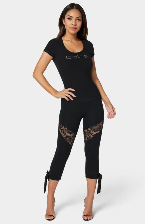 Bebe Lace Insert Bow Capri Legging In Black