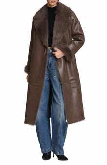 Avec Les Filles Reversible Faux Leather & Faux Fur Wrap Coat