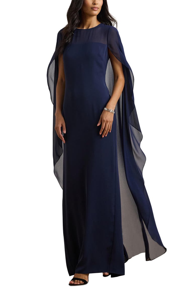 Lavati Capelet Gown, Main, color, NAVY BLUE