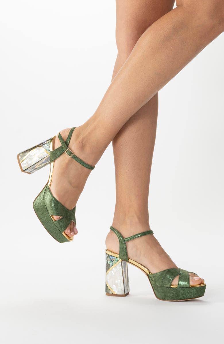 Freya Rose Zahra Verde Ankle Strap Pearl Heel Sandal, Alternate, color, Green
