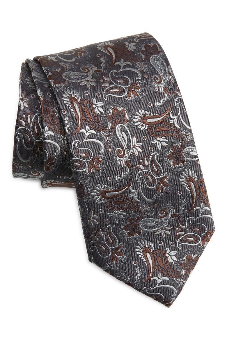 Paisley Silk Tie, Main, color, CHARCOAL
