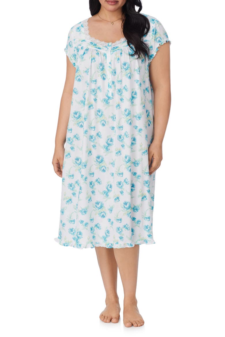 Cap Sleeve Waltz Nightgown, Main, color, WHITE/ AQUA FLORAL