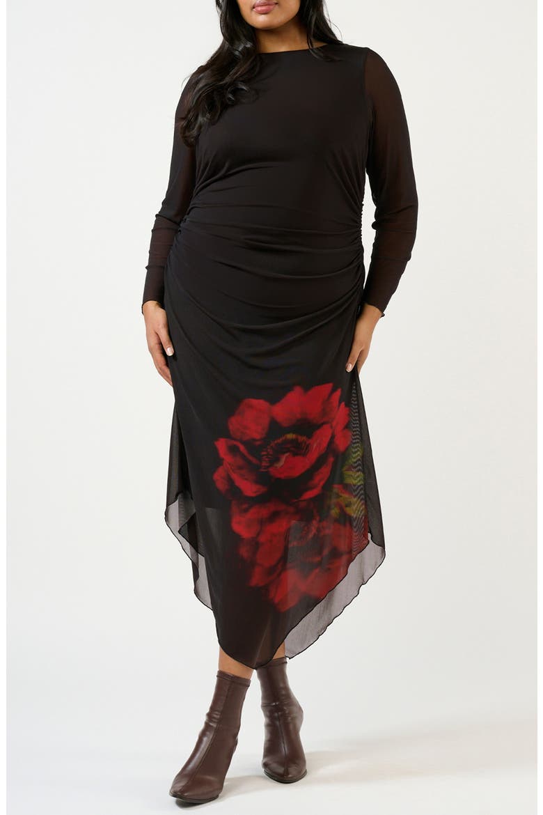 Raya Ruched Long Sleeve Maxi Dress, Main, color, CHOCOLATE ROSE