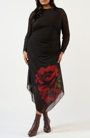 Estelle Raya Ruched Long Sleeve Maxi Dress