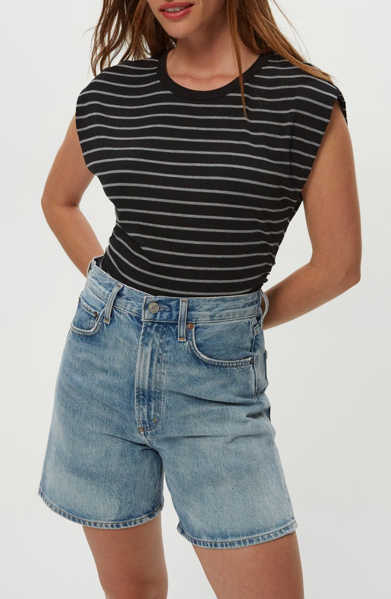 Michael Stars Joni Crewneck Power Shoulder T-Shirt, Alternate, color, Black/ H.grey