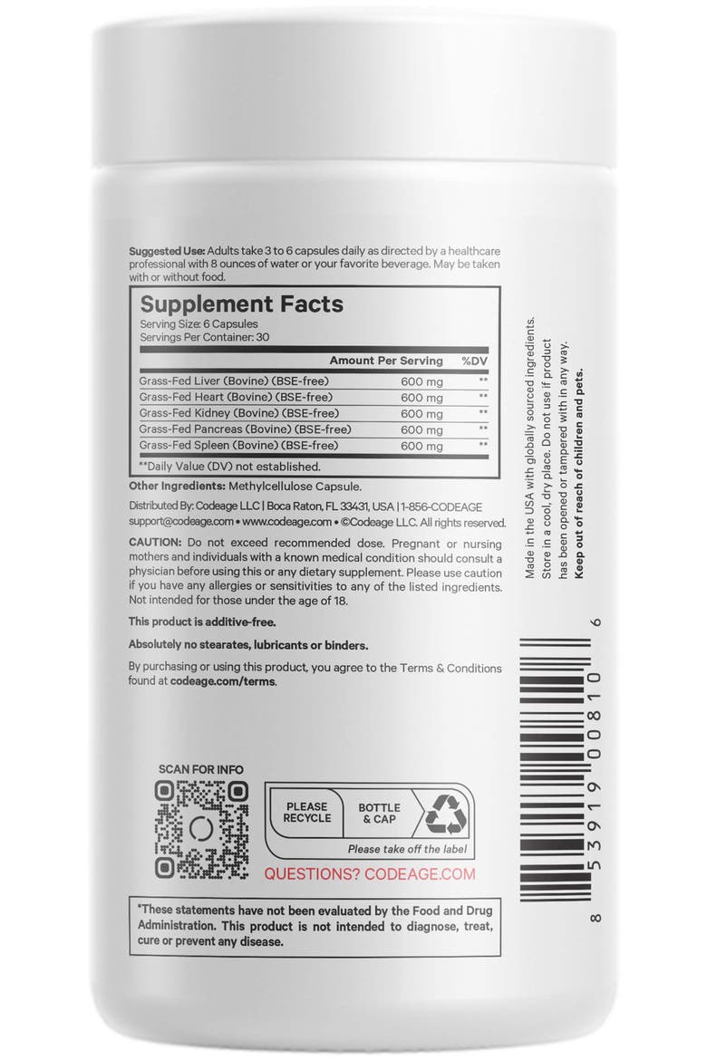 Grass-Fed Beef Organs Glandulars Supplement, Alternate, color, White