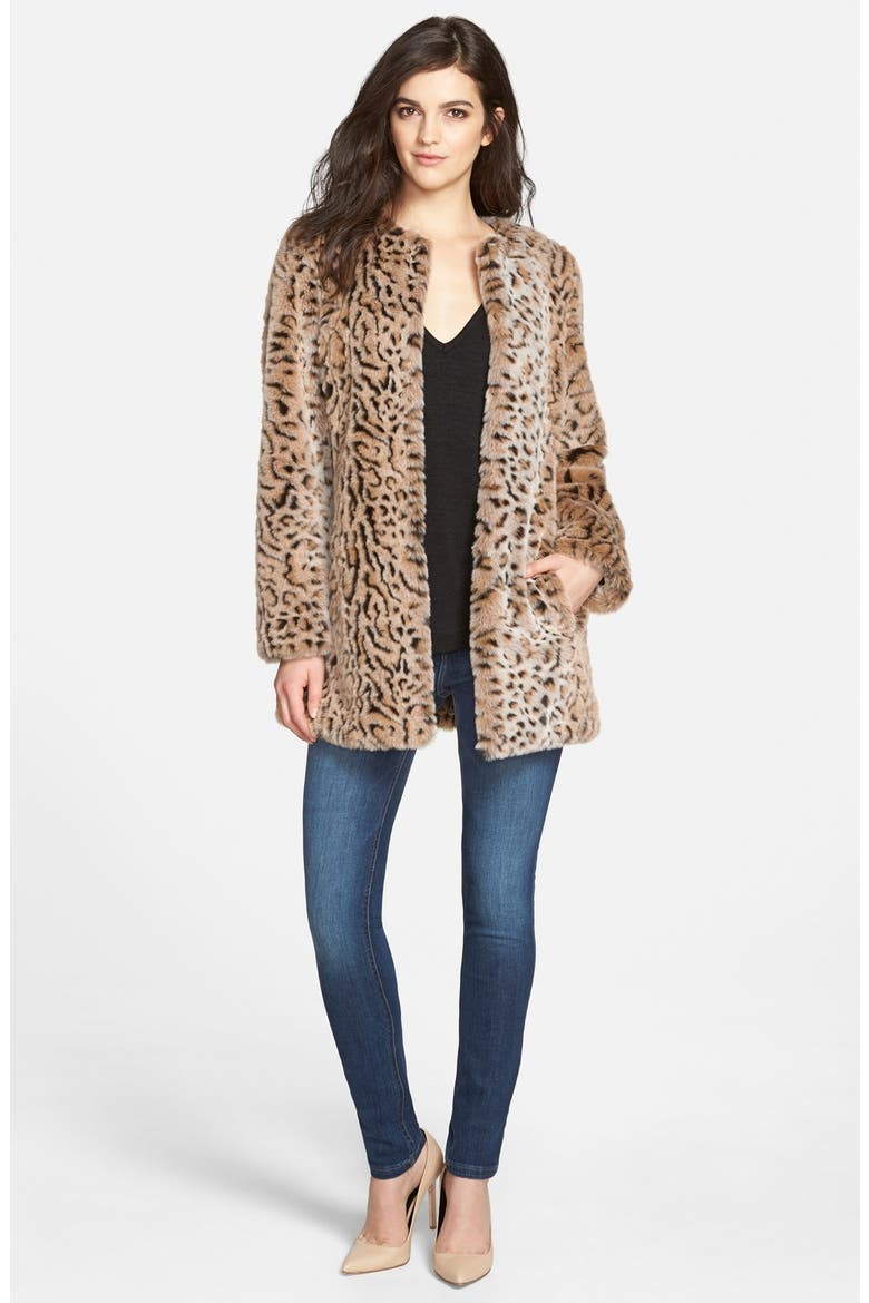 Faux Fur Leopard Print Coat, Alternate, color, LEOPARD