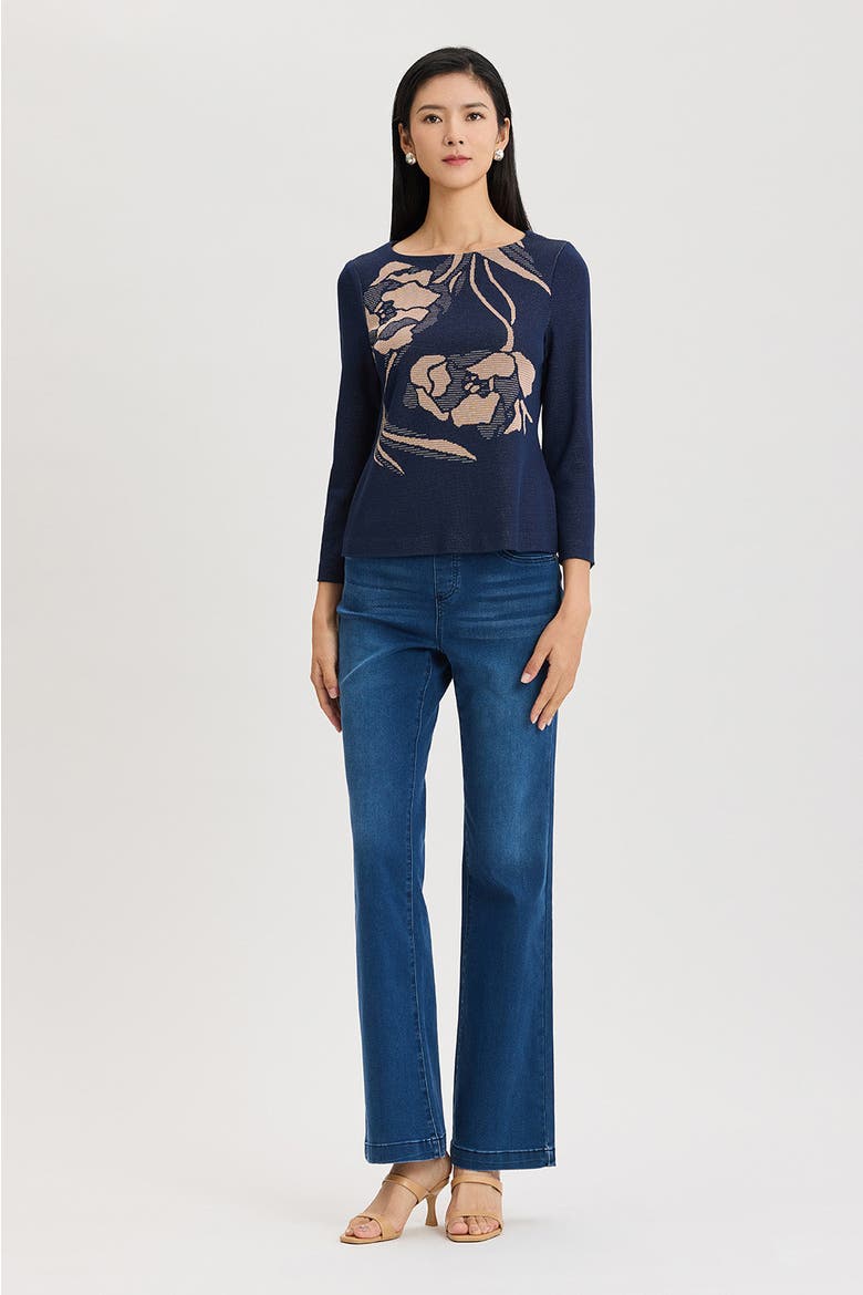 Floral Jacquard Soft Knit Top, Alternate, color, Indigo/Ivory/Warm Taupe