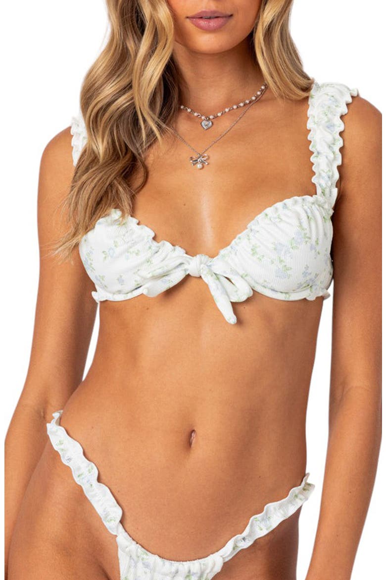 Scrunched Floral Underwire Bikini Top, Main, color, WHITE