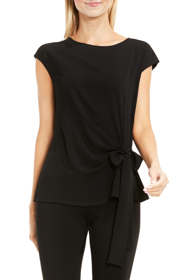Mixed Media Tie Front Blouse, Main, color, RICH BLACK