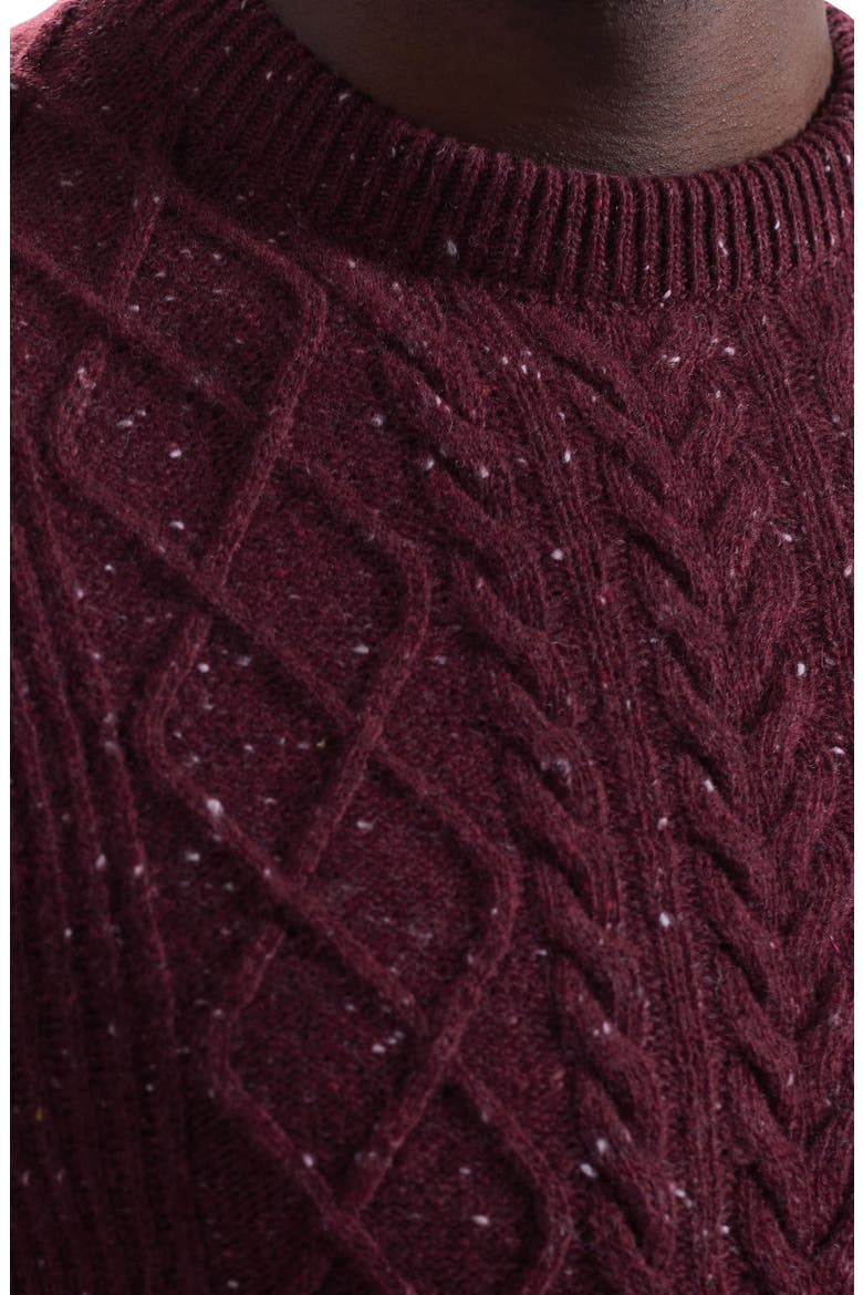 Cable Stitch Crewneck Wool Blend Sweater, Alternate, color, BURGUNDY